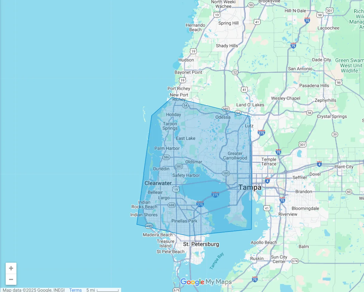 Family Home Inspection Tampa Bay Service Area Territory Map